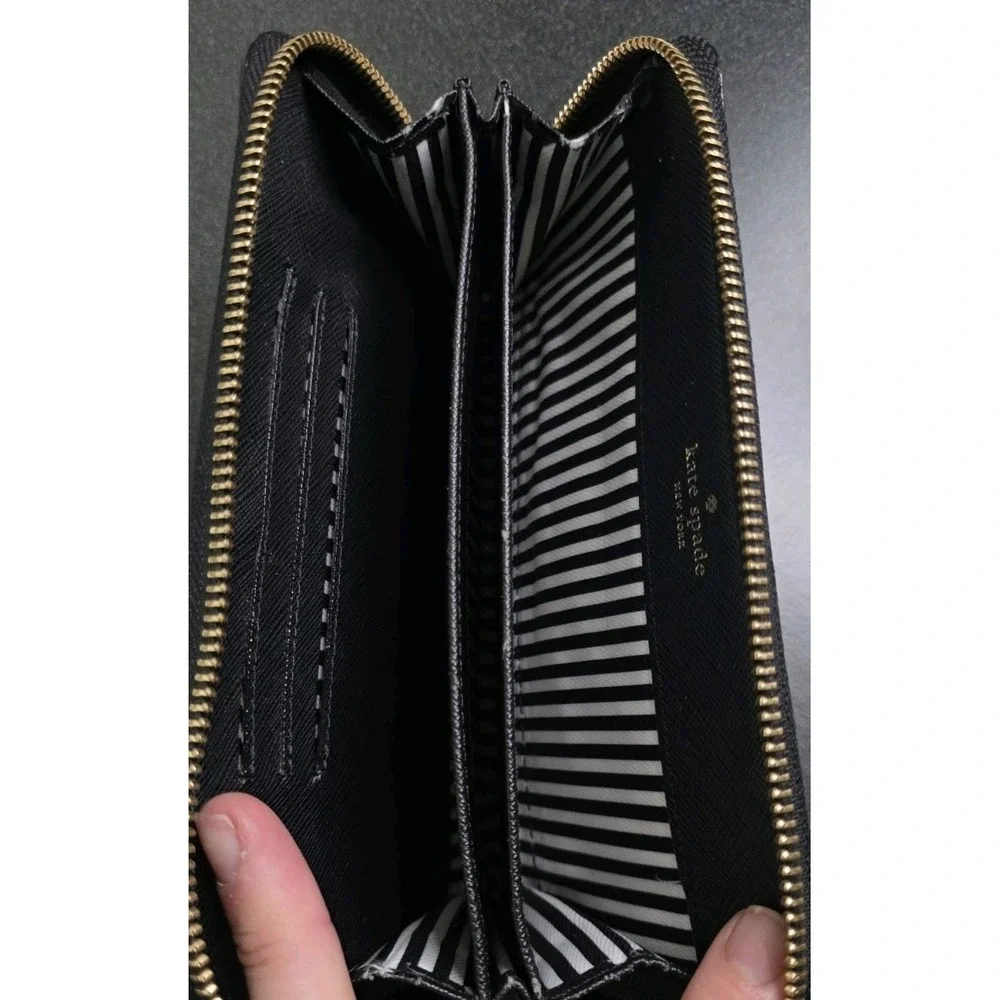KATE SPADE Saffiano Full Zip Wallet WRISTLET Black Gold Quiet Luxury Card Holder